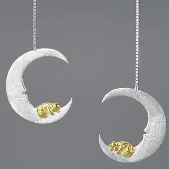 Artisan Handmade 925 Silver Dangle Moon Earrings - Picture 5 of 8